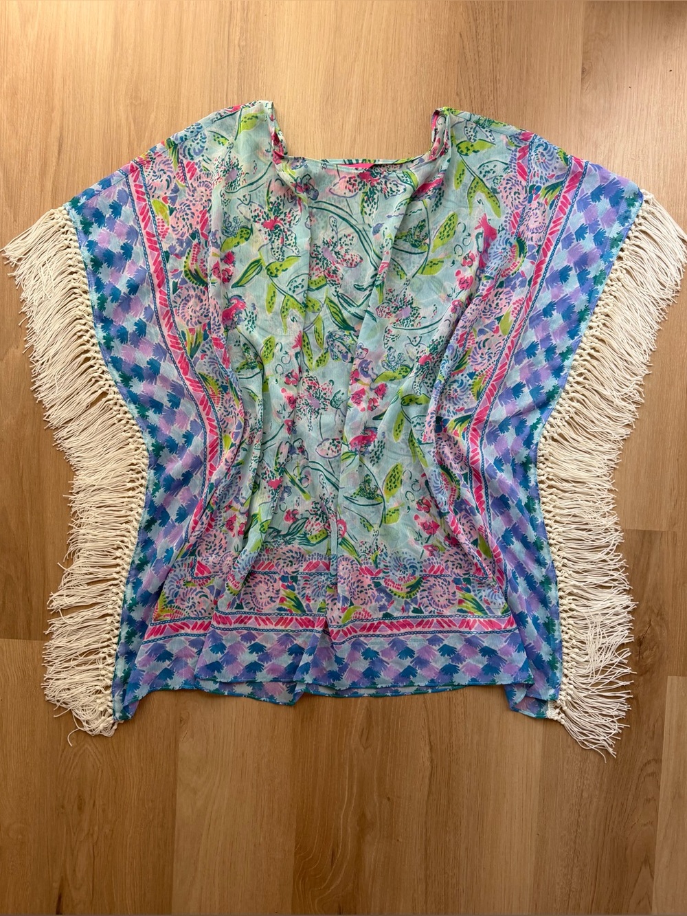 Lilly Pulitzer Ginette Fringe Sleeve Sheer Tunic Cover-Up Size Small